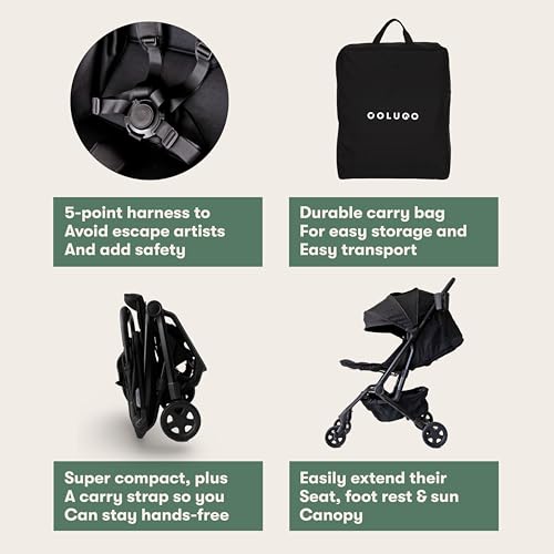 Colugo Compact Stroller+ Lightweight Travel Stroller 16lb, One-Hand Auto-Fold, Multi-Position Recline, for Infants and Toddlers Ages 6 Months to 4 Years, Rain Cover, Backpack and Cup Holder, Black