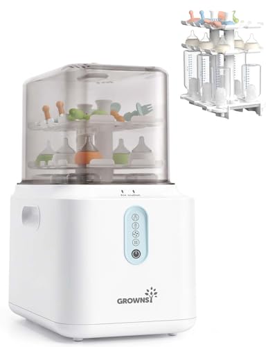 Grownsy 3 Layers Large Capacity Bottle Sterilizer and Dryer, 45% Faster Electric Steam Sterilization, Universal Bottle Sterilizer for Baby Bottles, Breast Pump Parts, Glass & Plastic, Compact Design