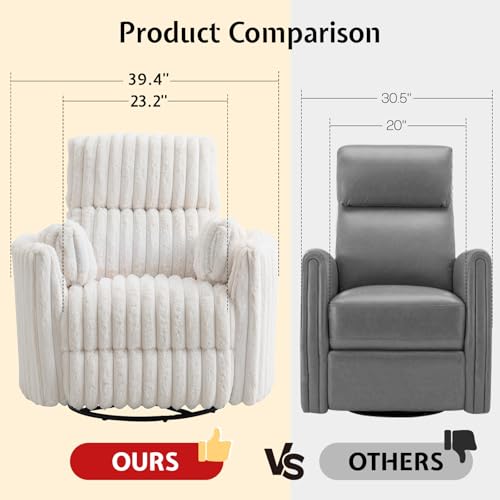 Jocisland Power Rocking Nursery Chair, Oversized Recliner Swivel Glider Chairs for Adults with 2 Pillows, USB & Type-C, Cozy Reclining Armchair Sofa for Living Room, Bedroom, Nursing, Cream Corduroy