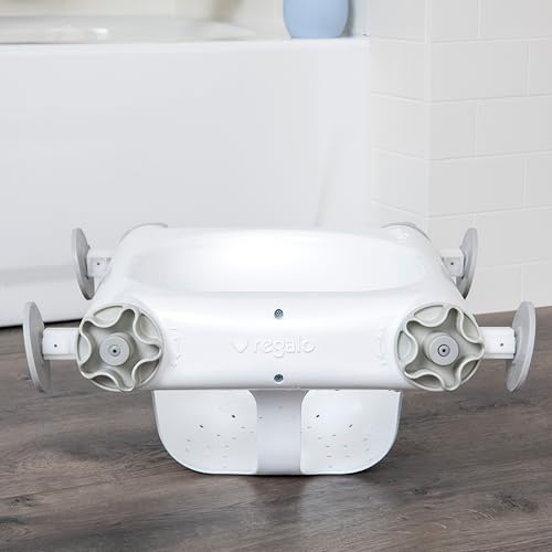 Regalo Baby Basics Baby Bath Seat with Suction Cups, Sit-Up Bath Support for Infants, Secure Baby Bath Chair for Bathtub, Easy Clean with Drain Holes, Fits Standard Tubs, White
