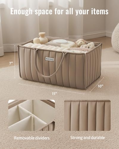 Blissful Diary Baby Diaper Caddy Organizer, Stylish Storage Basket for Newborn Essentials and Diaper Station, Gift for Baby Shower and Registry Must-Have, Mocha Brown