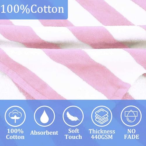 VOOVA & MOVAS Toddler Towels with Hood, Oversized (2-4Years,21"X21") Made from 100% Soft Cotton,Absorbent Hooded Poncho Towel for Baby Girls,Perfect for Pool | Swimming | Bath | Beach,Pink Stripe