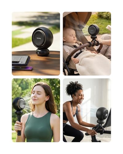 MAMAZING Portable Stroller Fan, 5 Speeds with Natural Wind & 70° Auto Oscillation, 5000mAh USB-C Rechargeable, LED Display, Soothing Songs, Clip Fan for Stroller, Car, Crib, Camping, Outdoor & Indoor