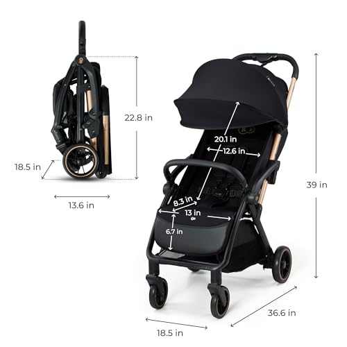 Kinderkraft APINO Lightweight Auto Folding Stroller, Compact Travel Baby Stroller for Newborn to Toddler, Reclining Seat, 5-Point Harness, Black
