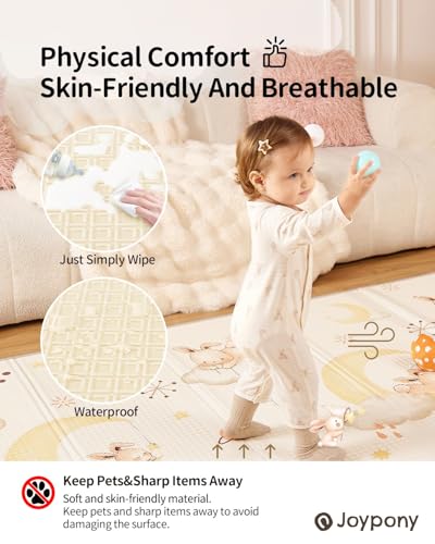 Joypony Baby Play Mat 71x59 Inches, Foldable Play Mats for Babies and Toddlers, Waterproof & Anti-Slip Portable Baby Floor Mat for Tummy Time, Baby Mat for Floor with Travel Bag for Indoor Outdoor