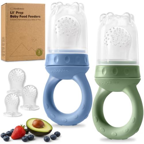 KeaBabies Baby Fruit Feeder 2pk - Silicone Baby Food Feeder for Babies 6-12 Months, Breast Milk Popsicle Teether, Weaning, Pacifier, Freeze Frozen Solid Food, Infant Feeding Essential (Slate)
