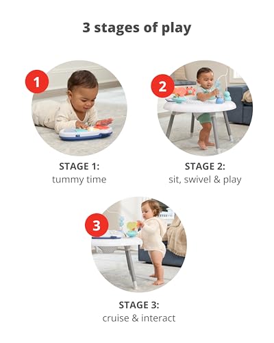 Skip Hop 2-in-1 Baby Activity Center with 20+ Developmental Activities Light-up Musical Piano for Tummy Time Play 4 Clip-on & Moveable Toys and 360-degree Rotating Seat Seascape Age 4m+