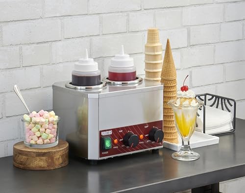 Kratos Commercial Electric Sauce Bottle Warmer | Double 32 oz. Countertop Bottle Warmer | Stainless Steel | 120V, 400W | Warms Hot Fudge, Chocolate, Nacho Cheese | ETL Certified (29M-049)
