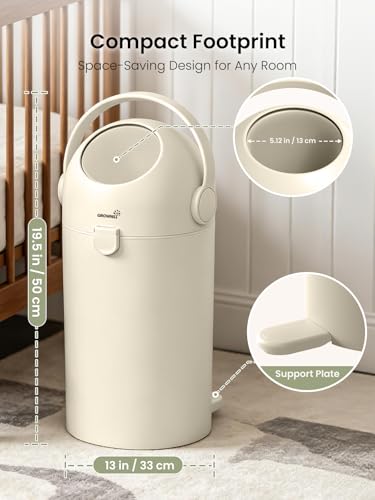 Grownsy Baby Diaper Pail, Odor-Locking Roll-Top Design, No Special Bag Required, One-Handed Use & Compact Design, Eco-Friendly Diaper Trash Can, Baby Stuff, Beige