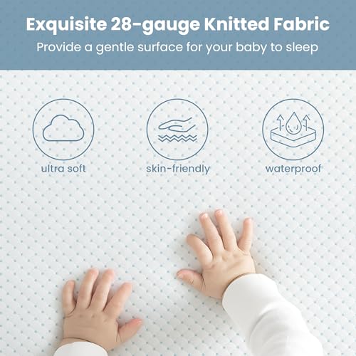 Dourxi Mini Crib Mattress, 38x24x4 Inch Dual Sided 2-Stage Firmness Portable Baby Mattress for Mini, with Cooling Gel Memory Foam, Waterproof & Washable Cover and Non-Slip Base, White