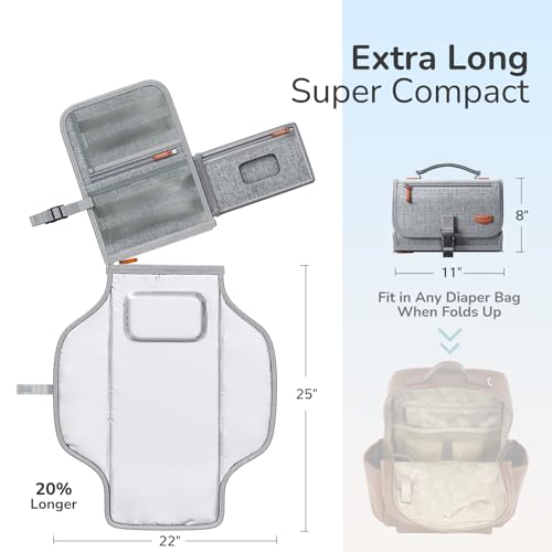 Alatino Portable Diaper Changing Pad for Baby, Detachable Travel Changing Pad with Baby Wipes Pocket, Gifts for Baby Shower, Newborn Girls and Boys (Grey)
