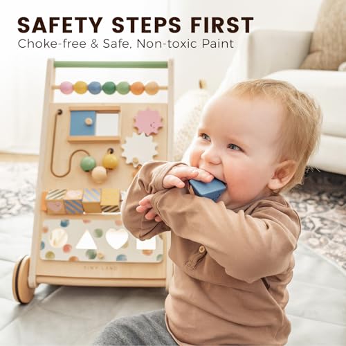 Tiny Land Wooden Baby Walker with Adjustable Speed, Montessori Activity Push Walker Toy for Toddlers, Baby Gift Parents Love for Boys & Girls(Morandi)