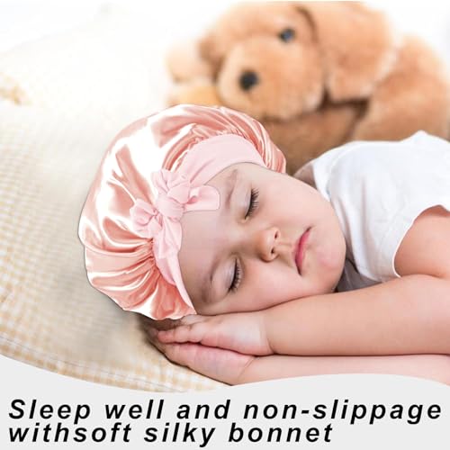 FIRSTPELLA 3 Pcs Baby Hair Bonnet for Sleeping - Kids Silk Satin Bonnets for Girls Curly Hair,Satin Sleep Bonnet for Teens Toddler Child(Pink+Black+Purple)