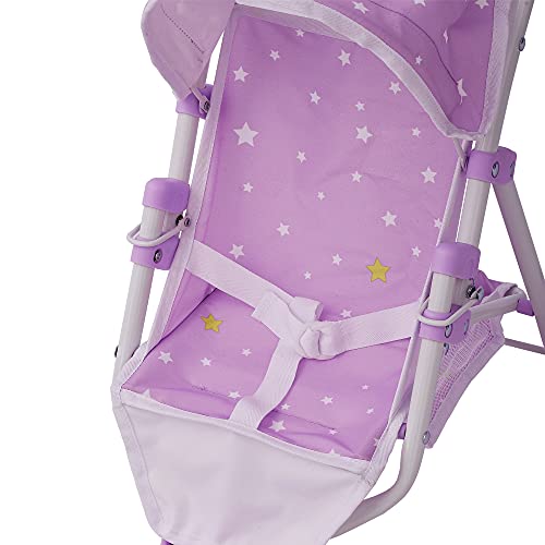 Olivia's Little World Baby Doll Jogging-Style Stroller with Canopy, Seatbelt and Storage Space, Purple and White