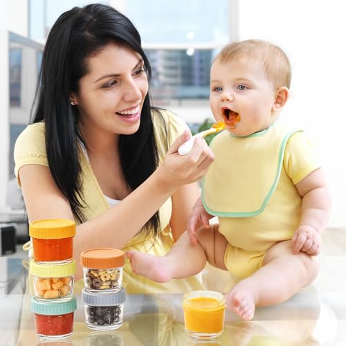DRKIO 20 Pack Glass Baby Food Storage Containers 4 Oz Baby Food Jars with Lids Baby Food Maker Microwave Dishwasher Freezer Safe 100% Leak-Proof BPA Free