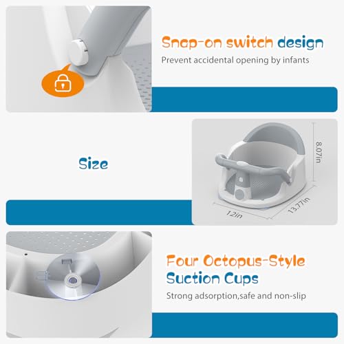 Baby Bath Seat for Babies 6 Months & Up Sitting Up, Non-Slip Baby Bath Chair with Suction Cup, Safe and Comfortable Portable Infant Bath Seat for Bathroom, Bathtub Tub, Easy to Clean (Grey)