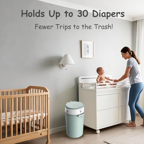 Bellababy Diaper Pail, Upgrade Baby Diaper Bin with Double Odor Locking, Includes 4 Refills (270 inches/pcs), Compact Design for Nursery, Green