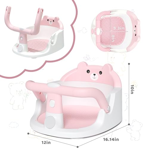 Baby Bath Seat for Babies 6 Months & up Non-Slip Toddler Bath Seats for Sitting Up Infant Bathtub Chair with Suction Cups and Soft Cushion for Baby Shower Tub Seat, Pink
