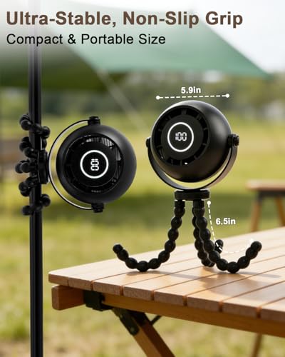 FIALAME Portable Stroller Fan,4000mAh Portable Fan for Stroller Rechargeable with Flexible Tripod,12.5H Battery,3 Speeds,LED Display,360° Rotate,Clip On Fan for Car Seat Fan,Travel,Treadmill