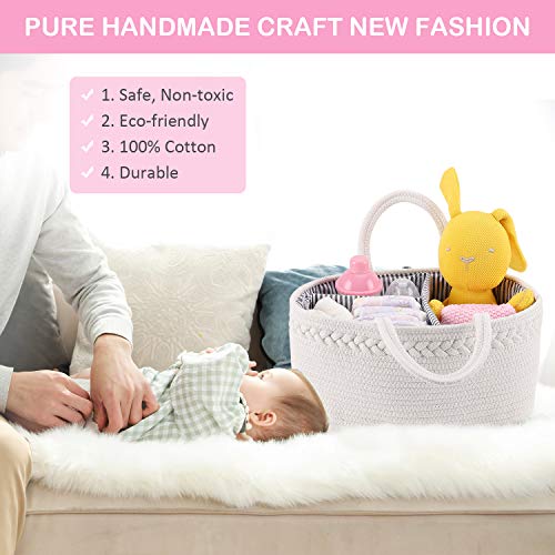 ABenkle Baby Diaper Caddy, Nursery Storage Bin and Car Organizer for Diapers and Baby Wipes, Cotton Rope Diaper Basket Caddy, Changing Table Diaper Storage Caddy