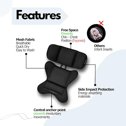 Infant Insert Compatible with Doona, Newborn Insert Replacement, Baby Head and Body Support, Fits Graco Snugride 35, Chicco KeyFit 30, Evenflo Pivot, Britax, Side Protection, Black