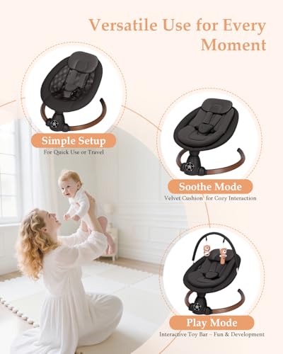 Baby Swing for Infants, Electric Baby Swing with Bluetooth, Portable Infant Swing with 5 Speeds, 10 Songs, 5-Point Harness & Remote Control, for Newborns Infants Indoor Outdoor Use (Black)