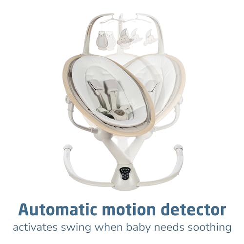 Maxi-Cosi Cassia Smart Baby Swing for Infants, Portable, Foldable Infant Swing with Music, 360 Rotation, 5 Speeds, 12 Melodies, EcoCare Fabric, Auto Motion Sensor, 2 Reclines, Classic Oat