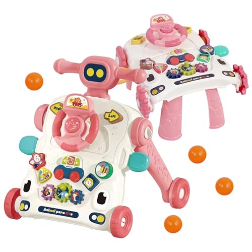 Asou Baby Walker 3 in 1 Sit to Stand Walker With Activity Table and Center for Newborn Toddler (Pink)