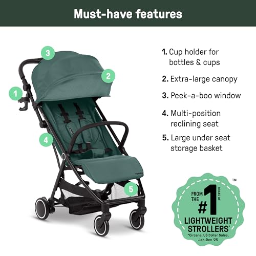 Ingenuity 3D Travelmate Pro Lightweight Travel Stroller with Fold-Away Ride-On Board for Toddlers, Airplane Overhead Bin Compatible, Car Seat Ready, One-Hand Fold