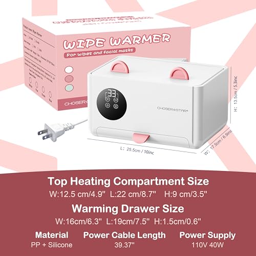 Wipe Warmer for Baby – Cat Ear Baby Wipe Warmer – Dual Layer with Face Mask Heating, 4 Temperature Settings, Upper & Lower Zone Control, Large Capacity, Constant Warmth for Newborn Night Care
