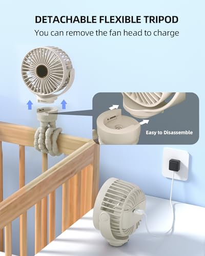 KIDEE Portable Stroller Fan, Mini Baby Fans Battery Operated, LED Display with 3 Speeds, Small Clip on Fan Desk Fans USB Rechargeable, Personal Handheld fans Fan for Travel Outdoor, Children Gifts