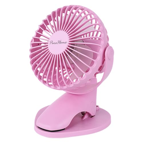 PureHome Portable Clip Fan Battery Operated,3 Speeds USB Rechargeable Mini Table Fan with Strong Airflow,360°Rotation Ultra Quiet Personal Desk Fan for Home Office Bedroom Dorm Stroller Camping- Pink
