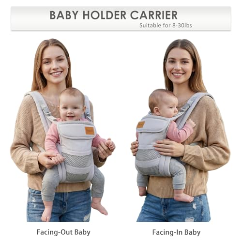 Shiaon Baby Carrier Newborn to Toddler(8-30lbs), Toddler Carrier with Adjustable Shoulder Strap, Baby Holder Carrier with Breathable Mesh Fabric, Grey