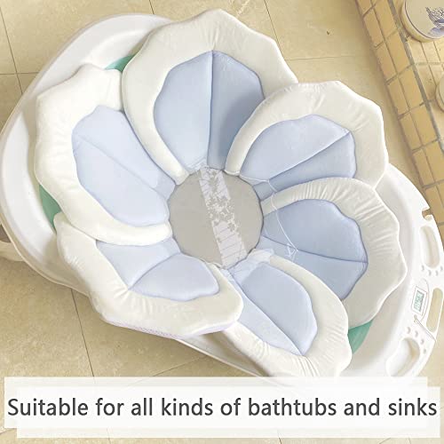 TOFOAN Baby Bath Pad for Infant Bathtub Sink Flower Mat Tub Little Lotus - Petal Soft Supports Lounger Newborn Bathing Insert Seat Baby Essentials - Baby Gifts - 31" (Blue)