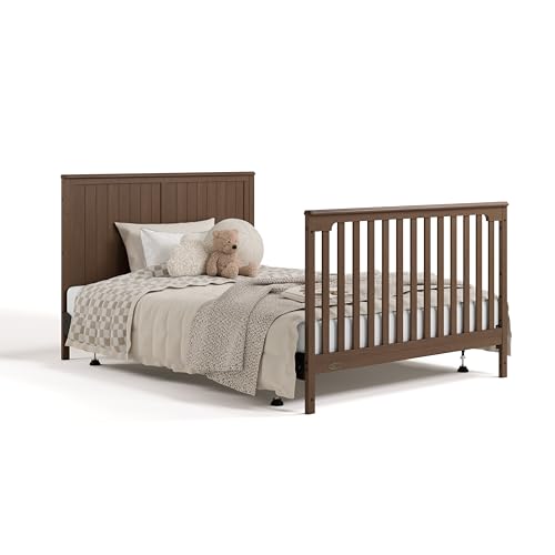 Graco Hadley 5-in-1 Convertible Crib & Changer – GREENGUARD Gold Certified, Fits Standard Crib Mattress, Converts to Toddler Bed and Full Bed, 4 Adjustable Mattress Heights (Hazelnut)