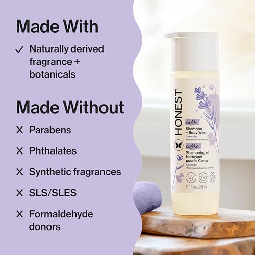 The Honest Company 2-in-1 Baby Shampoo & Body Wash, Tear-Free, Hypoallergenic, Naturally Derived, Lavender Calm Scent, 10 fl oz
