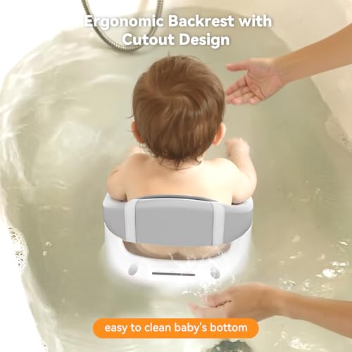 Baby Bath Seat for Babies 6 Months & Up - 360° Protection Baby Bath Chair with Temperature Alert & Cushion | Non-Slip Toddler Bathtub Seat | Newborn Infant Bath Tub Seats for Babies Sitting Up (Grey)