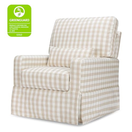 Namesake Crawford Pillowback Comfort Swivel Glider in Tan Gingham, Water Repellent & Stain Resistant, Greenguard Gold & CertiPUR-US Certified