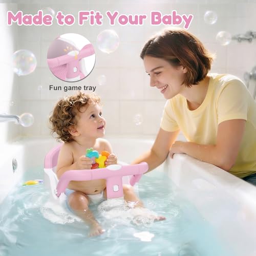 Baby Bath Seat for Babies 6 Months & Up Sitting Up | 360° Stable Toddler Bath Chair with One-Touch Button | Baby Bath Tub Seat with Suction Cups | Open Design, Compact, Detachable, Non-Slip (Pink)