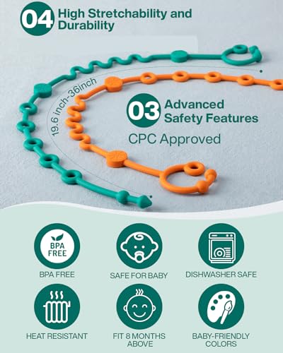 LittleHugs Toy Straps for Baby, 5pcs Adjustable Toy Holder for Stroller Accessories, Silicone Tether Pacifier Clip, No Throw Travel Essential Leash for High Chair, Car Seat (5-Pack)