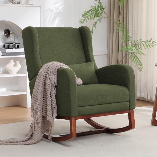 HCHAIRH Rocking Chair Nursery, Nursery Rocking Chairs with Foot Rest, Comfy Glider Rocker Nursing Chair with Back Pillow for Nursing, Living Room, Bedroom, Dark Green