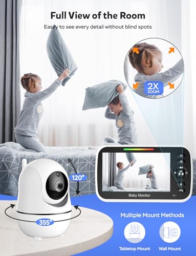 GoodBaby Baby Monitor with Camera and Audio - No WiFi, Remote Pan-Tilt-Zoom, Night Vision, Temperature Sensor, 2-Way Talk, 8 Lullabies, 30-Hour Battery Life，960ft Long Range
