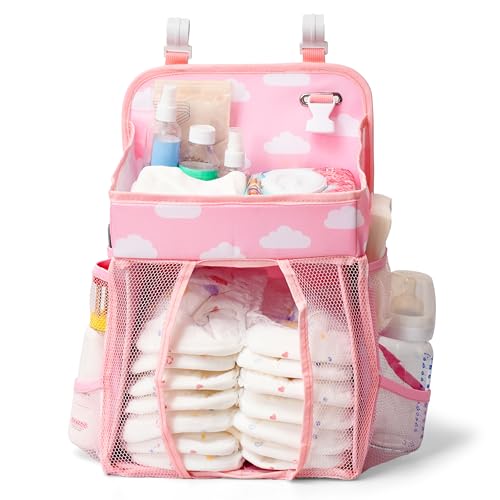 CHILDLIKE BEHAVIOR Diaper Organizer for Changing Table - Hanging Diaper Caddy - Munchkin Diaper Change Organizer - Changing Table Hanging Caddy & Storage - Nursery Diaper Caddy Holder with Shelf