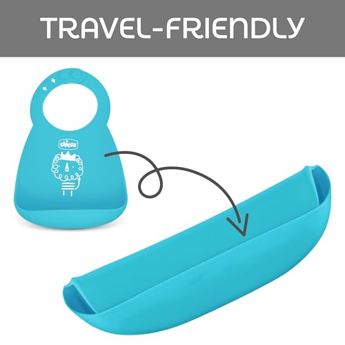 Chicco Easy Start Silicone Feeding Set | Dishes for Baby-Led Weaning | Suction Bowl | Adjustable Bib | Soft Spoon | BPA-Free | 3 Piece Set | 6m+ | Teal