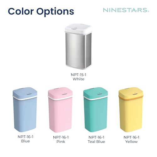 Ninestars NPT-15-1WH Automatic Touchless Motion Sensor Diaper Disposal Trash Can with lid, 4 gallon/15 L, White, Plastic