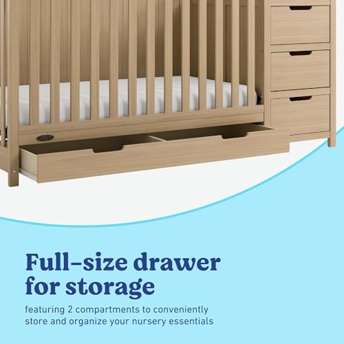 Graco Hadley 5-in-1 Convertible Crib & Changer – GREENGUARD Gold Certified, Fits Standard Crib Mattress, Converts to Toddler Bed and Full Bed, 4 Adjustable Mattress Heights (Driftwood)