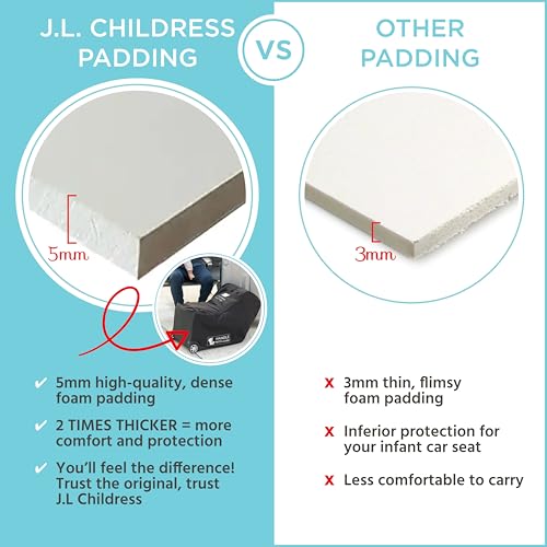 J.L. Childress Padded Infant Car Seat Bag with Wheels - Travel Bag for Airplane, Fits Most Baby & Infant Car Seats, Compatible with UPPAbaby, Nuna, & Chicco, AirTag Compatible - Premier, Black