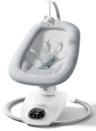 Momcozy CocoSway Electric Baby Swing for Infant, 180° Rotating Seat, 6 Parent-Like Sway Motions & 4 Speeds, Remote Control, Machine-Washable Cover, Grey
