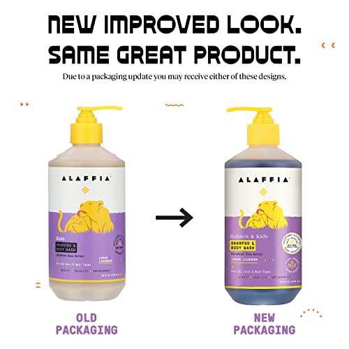 Alaffia Babies and Kids Shampoo and Body Wash, Gentle and Calming Support for Soft Hair and Skin with Shea Butter, Neem, and Coconut Oil, Fair Trade, Lemon Lavender 2 Pack – 16 Fl Oz Ea