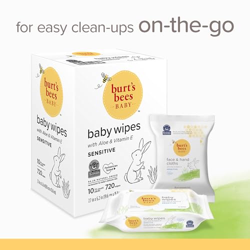 Burt’s Bees Baby Wipes, Unscented Natural for Sensitive Skin with Aloe and Vitamin E - 72 Baby Wipes – 10 Pack